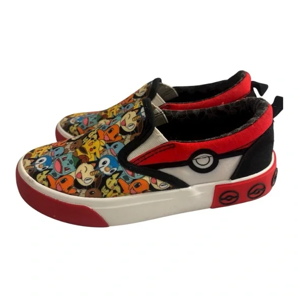 Pokemon Round Up Red and Black Kids Low Top Slip On Canvas Sneakers Size 13 - Picture 6 of 11